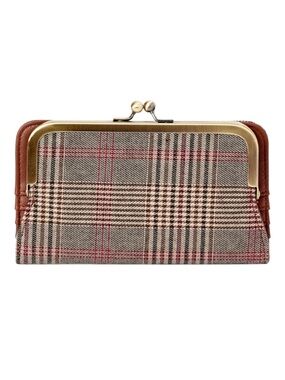 NWT Time & Tru Plaid Faux w Leather Trims Wallet Change Purse Kiss Lock Closure